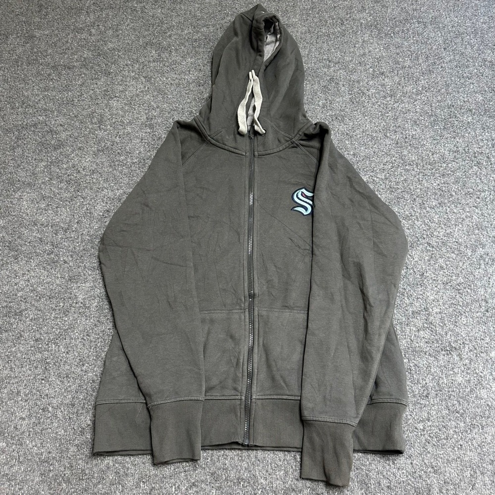 Antigua Hoodie Womens Size L Grey Seattle Kraken NHL Full Zip Fleece Sweatshirt